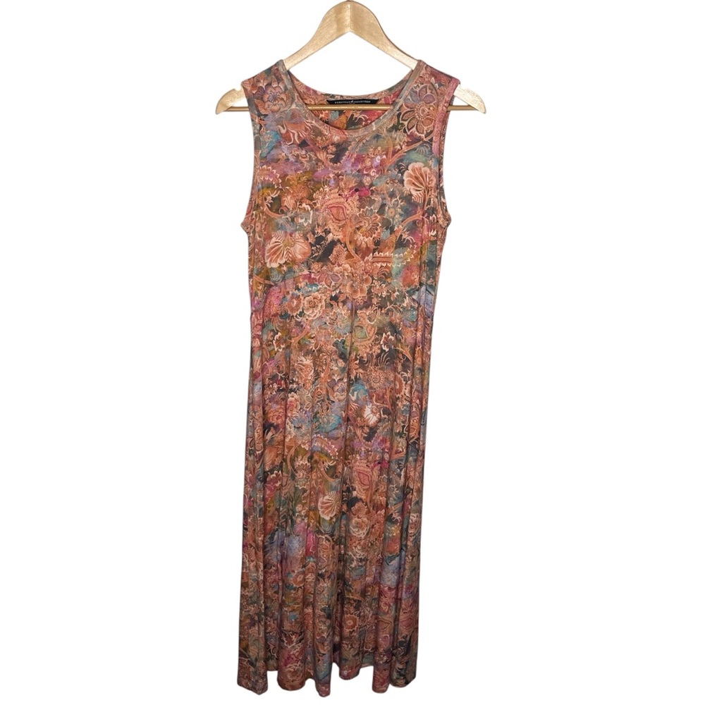 Peruvian Connection Orange Floral Solange Sleeveless Jersey Knit Maxi Dress